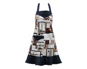 Ladies apron with frill in stylish Venice theme fabric