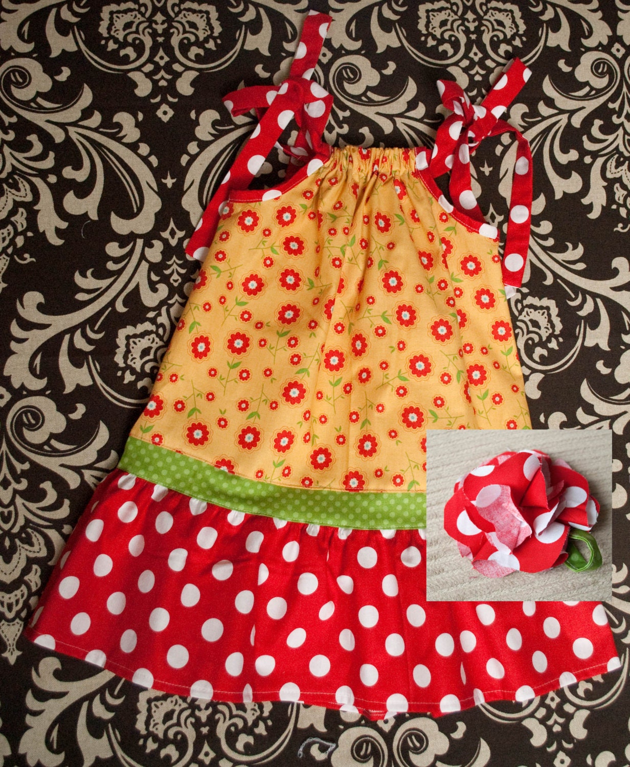 Happy Days Polka Dot Pillowcase Dress by Mellon Monkeys- comes with matching hairclip