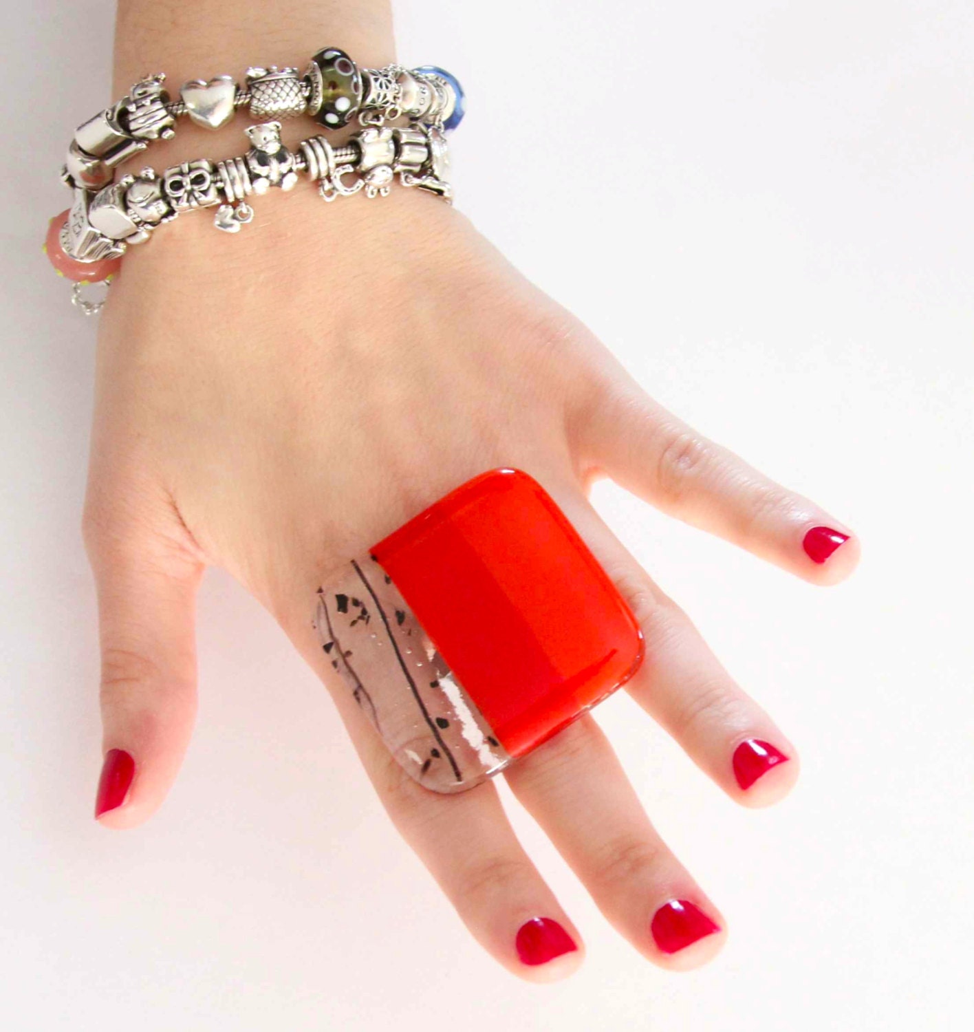 Glass Ring Trend Accessories 2013 - big bold oversize handmade statement cocktail ring  - TUTTI FRUTTI - 1.9 inch