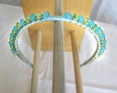 Mermaid's hair band/ head band/ tiara. Sea green and milky blue glass beads with gold wire  0125