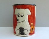 Dog Mug, Large, With Texting Dog And Squirrel, Red