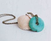 TURQUOISE Circle Necklace Blue Circle of Life Rustic Nature Yoga Charm Necklace
