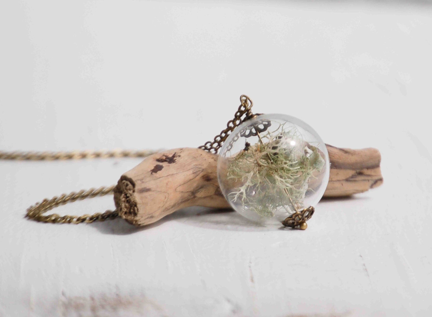 FOREST Moss Terrarium Necklace Pacific Northwest Moss Glass Orb Rustic Nature Study