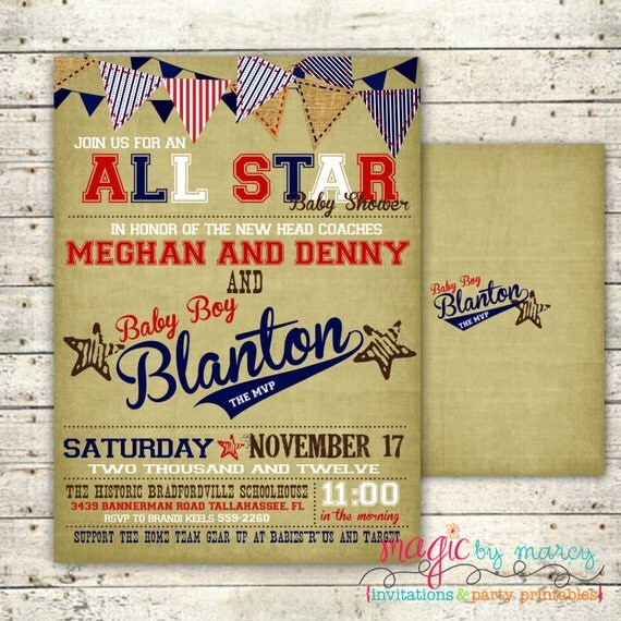 DIY Printable doublesided Vintage baseball baby shower, birthday or birth announcement Il_570xn