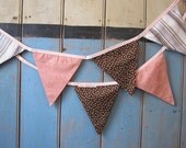 SALE.....Classic Bunting. Colours - Chocolate brown, peach and lilac. Fabric patterns -  flowers and stripes.