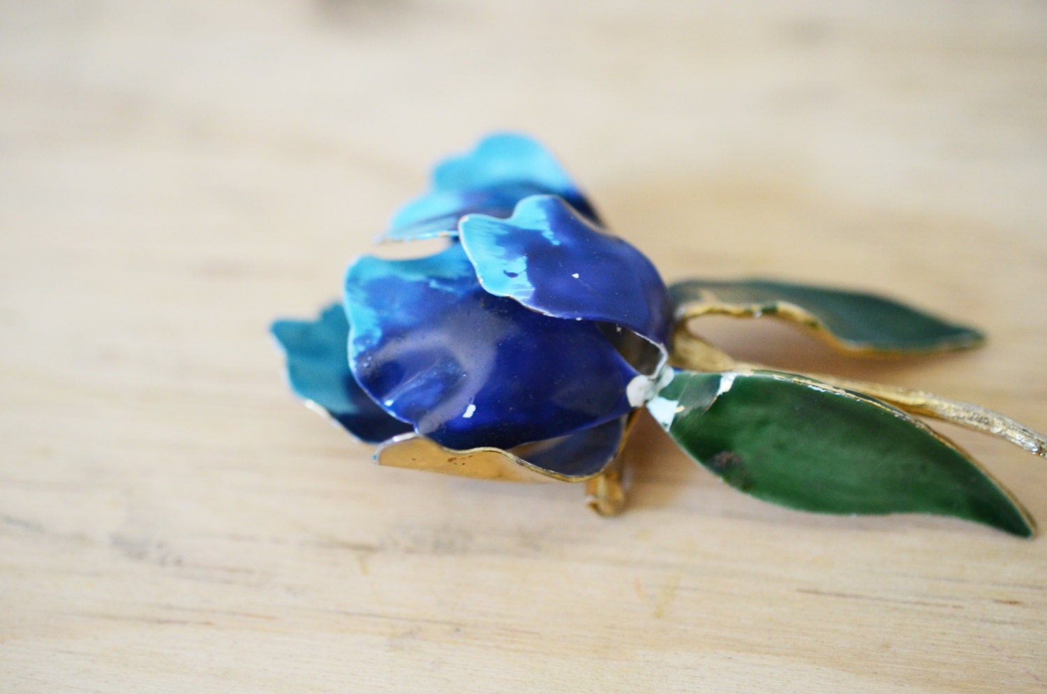 Blue Metal Flower Brooch