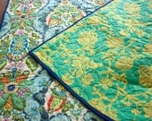 amy butler quilt // modern floral quilt for couch throw or bedroom accent // teal blue lime colorful wholecloth quilt