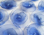 Blue silk organza fabric flower applique decoration flowers x 10 sew on, glue on