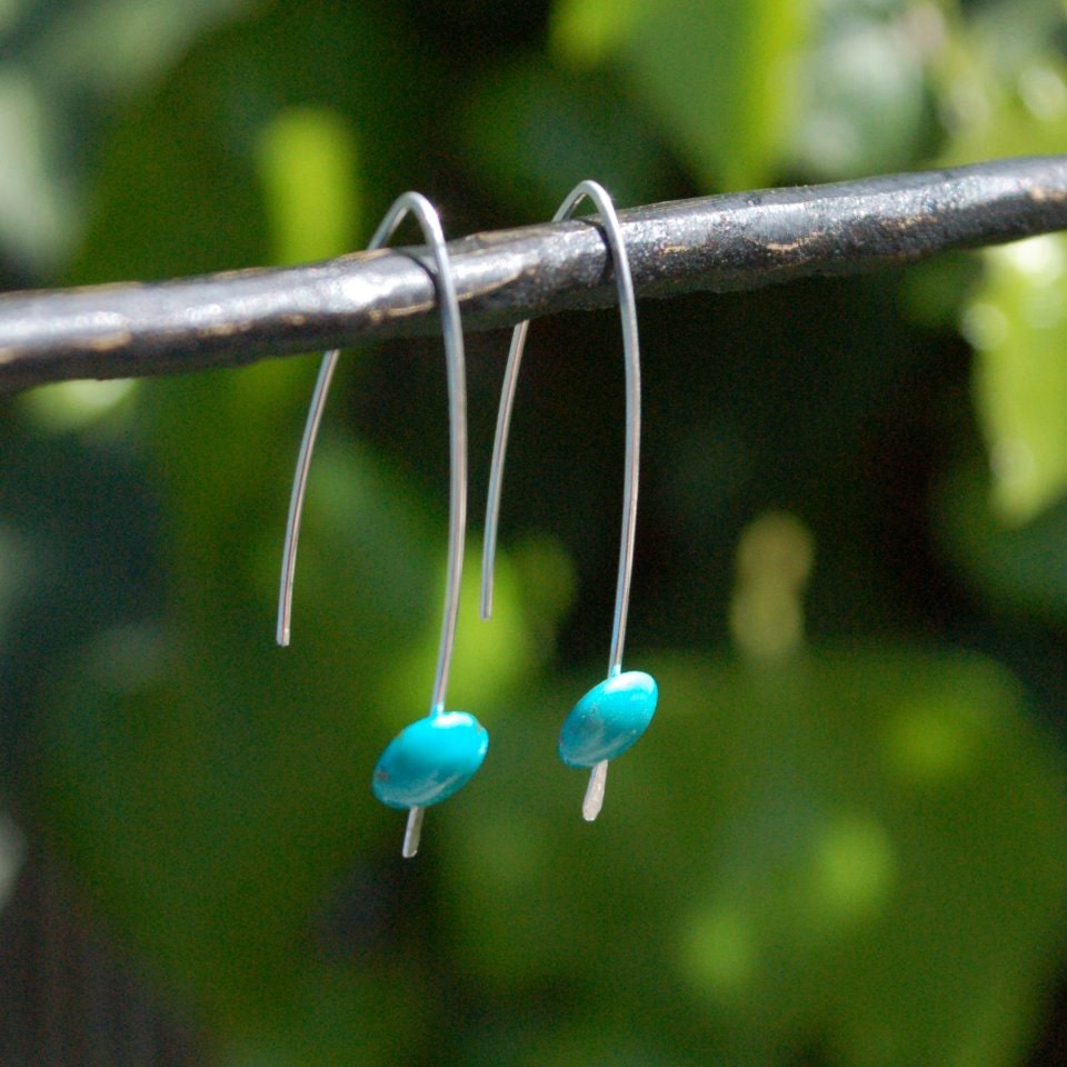 Turquoise Dot Earrings on Recycled Sterling Silver Wire
