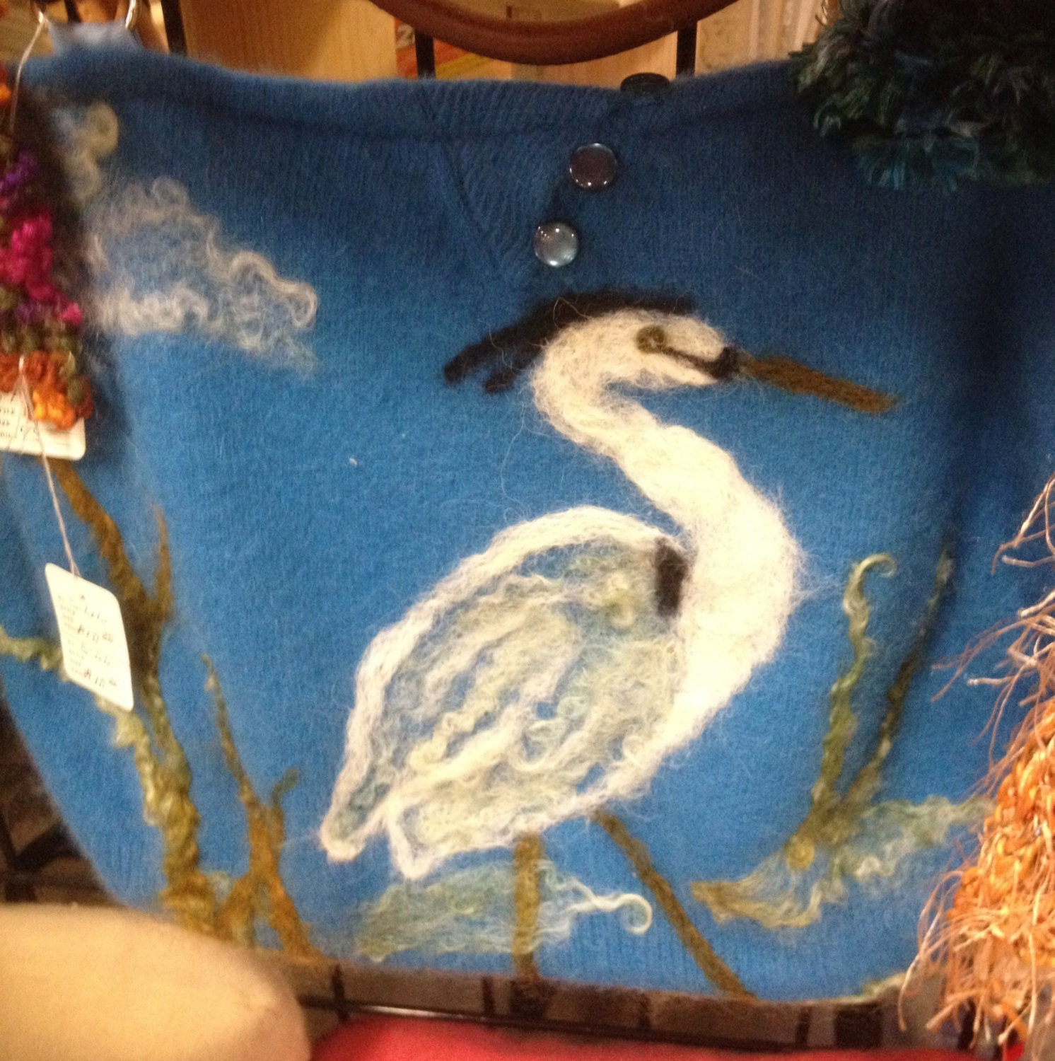 Blue Heron on Cashmere Purse