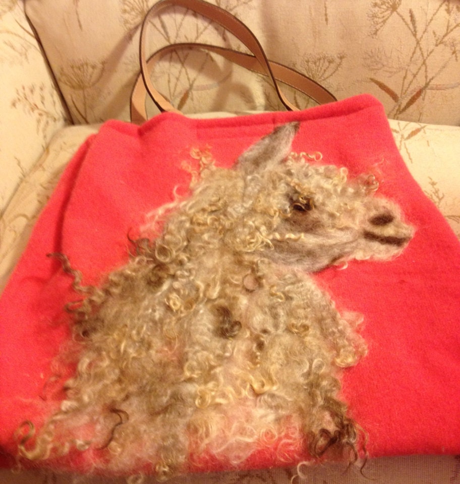 Coral Cashmere Felted Purse with Llama