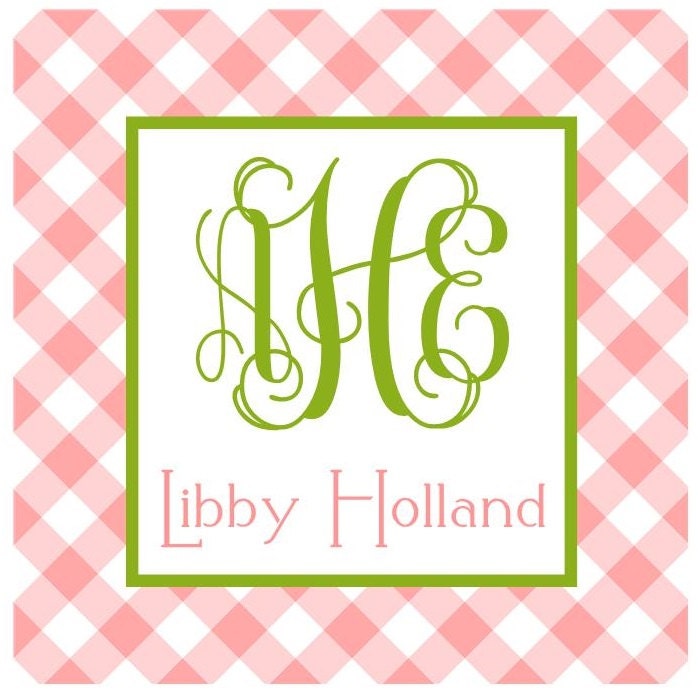 Pink Gingham Sticker, Enclosure Card, Book Plate, or Address Label Set