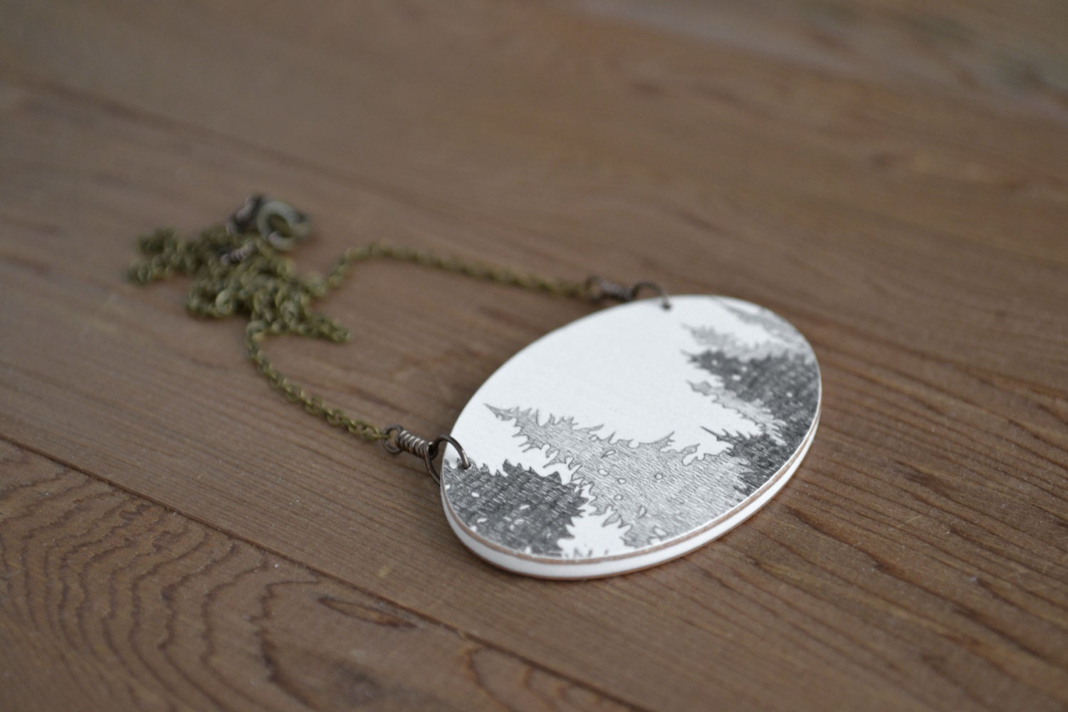 Canopy Necklace in Graphite - Wooden Tree Pendant