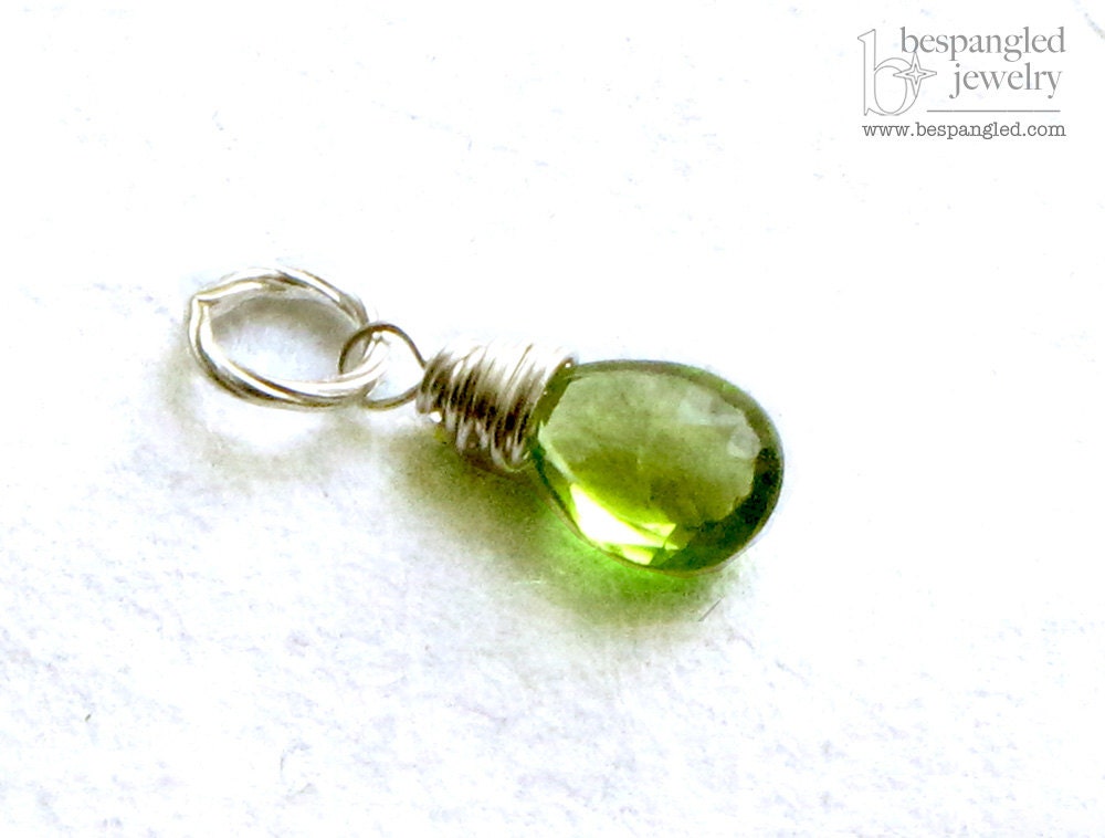 Tiny Peridot Teardrop Bright Green Pendant / Charm Sterling Silver (August Birthstone) Tender Shoots Pantone