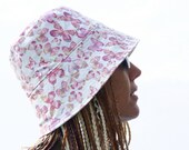 LAST ONE Womens Hat - Floppy Sun Hat - Liberty Print Fabric Hat -  pink/red butterflies