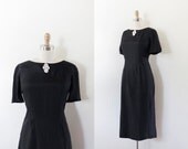 50s Black Wiggle Dress // Large
