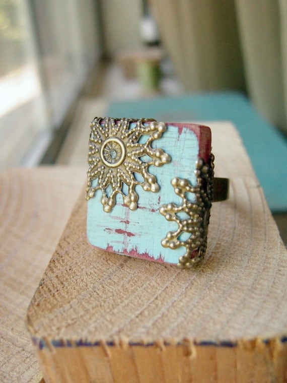 Cottage Chic Cockatoo Adjustable Scrabble Tile Ring - The Majestic