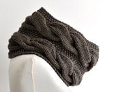 Cable Scarf Tube Circle Chunky Cowl Neckwarmer Brown Sparkle Metallic Gift for Her for Him Unisex