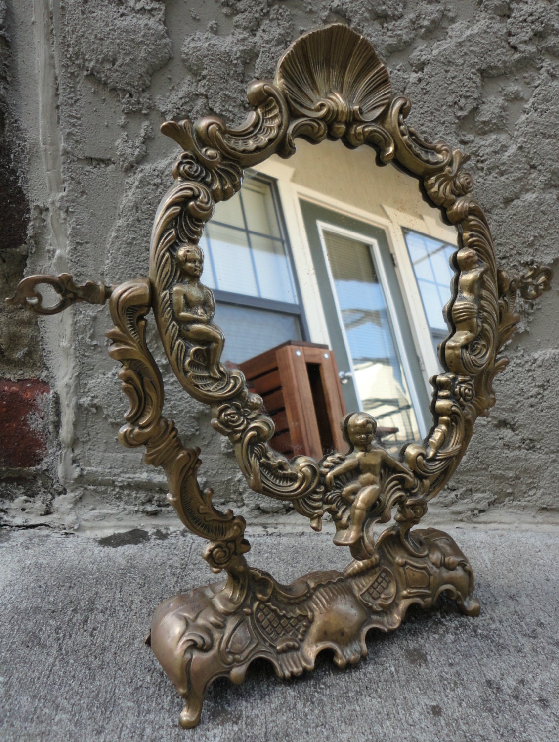 Vintage Gold ANGEL Mirror Stand