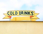 Funky modern pastel sign Jersey shore hip summer beach ocean yellow blue - Cold drinks 8 x 10