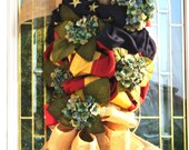 American Flag  and Burlap Swag with Blue Hydrangeas