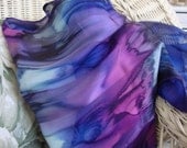 Scarf, Silk, Women, Hand Dyed, Mountain Glory Silk Scarf, Blue Nuit Seafoam Pink Dark Blue