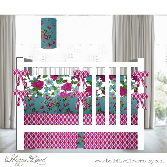 custom baby bedding in Happy Land  includes bumper set , fitted sheet and crib skirt