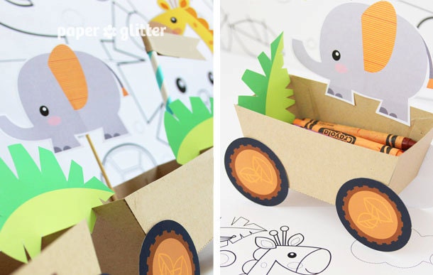 Animal Jungle Train Party Favor Box Truck Paper Craft Toy NEAUTRAL - Editable Text Printable PDF 0135