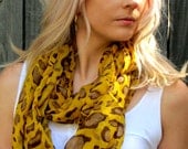 Cheetah Leopard Animal Print Cotton Eternity Scarf - Yelow, Brown, Latte Mix, Infinity Circle scarf -  or CHOOSE Your Color Print