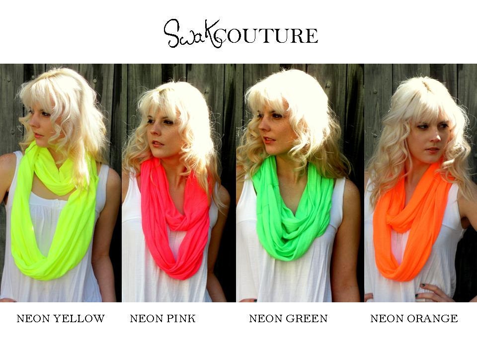 Hot Neon Pink, Orange, Green or Yellow Cotton Jersey Eternity Twist Scarf -  Summer Infinity Circle scarf - or CHOOSE Your Color