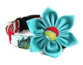 Dog Collar Flower Set - Gyspy Mum in Poppy - Red and Aqua Dog Collar