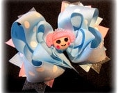 LaLaLoopsy Triple Layered Hair Bow BIG Boutique Funky Hairbows Baby Light Blue Dot Pink Sparkles