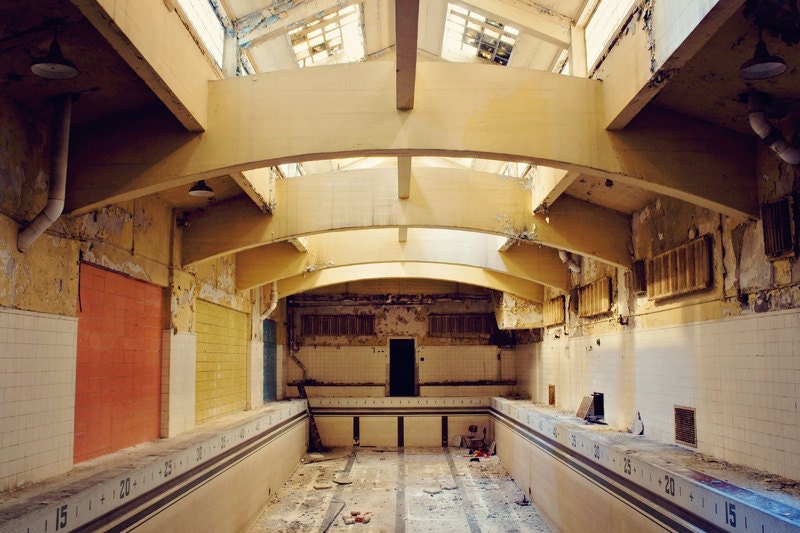 Pastel Oasis . 8x12 Fine Art Photography Print . abandoned pool . urban exploration . urbex .  pink yellow . dreamy . industrial . vintage