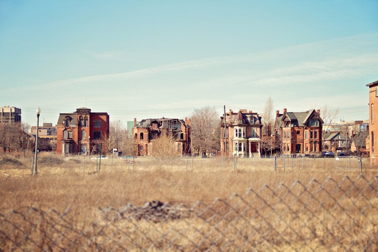 Brush Park . 12x18 Fine Art Photography Print . houses . Detroit . urban . landscape . blue . home decor . architecture