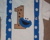 Boys Blue Monster with Cookie Suspender  Birthday T shirt