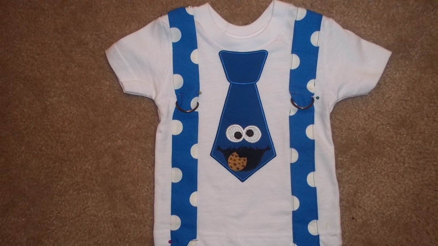 Blue Monster with Cookie  Tie and Suspenders Shirt
