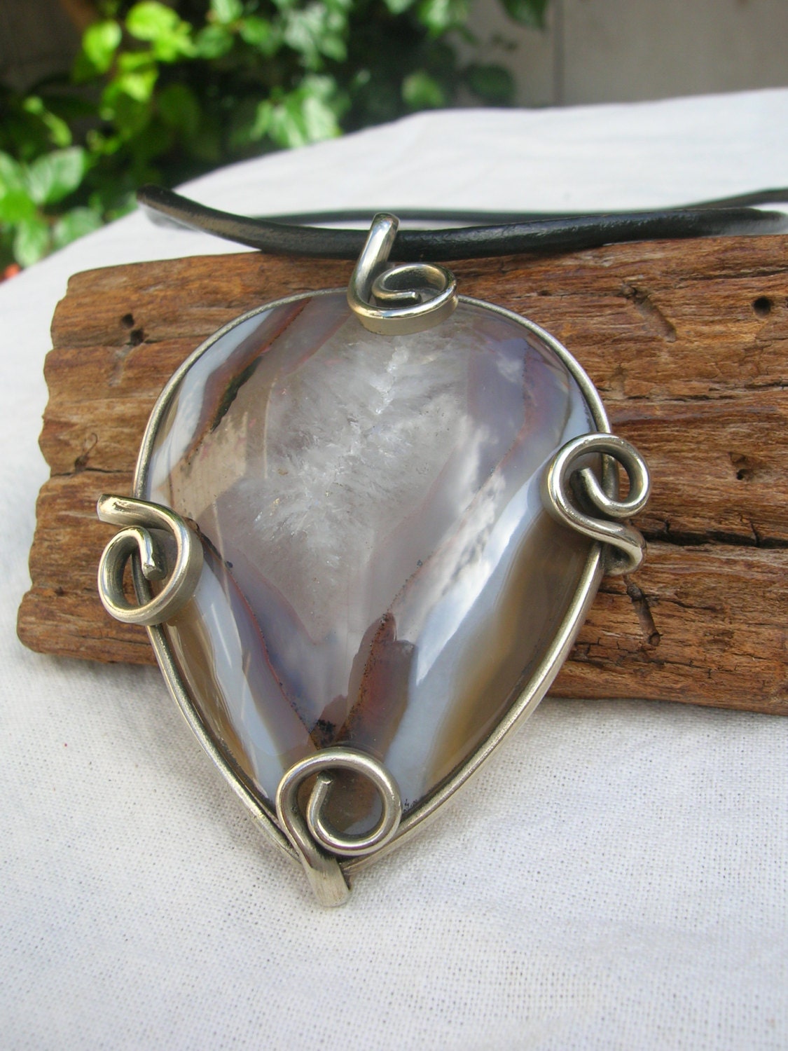 Natural Agate Pendant -  Artisan Metalwork