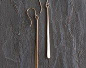 Long gold dangle earrings handmade of solid 14K yellow gold hammered into an organic whimsical stem-like design - "Gold Stems Earrings"