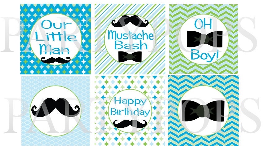 DIY  Digital Little Man Party, Mustache Party,  Printable Cupcake Toppers 2" circles Party Decoration, baby shower,  INSTANT DOWNLOAD