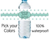 50 personalized water bottle labels waterproof - wedding favor (design43) polka dots custom