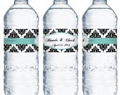 50 custom water bottle labels waterproof - wedding favor (design9) damask personalized