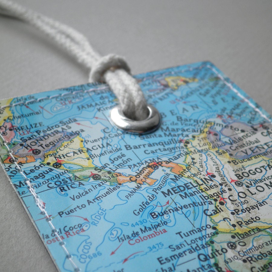 Central and South America luggage tag made with original map
