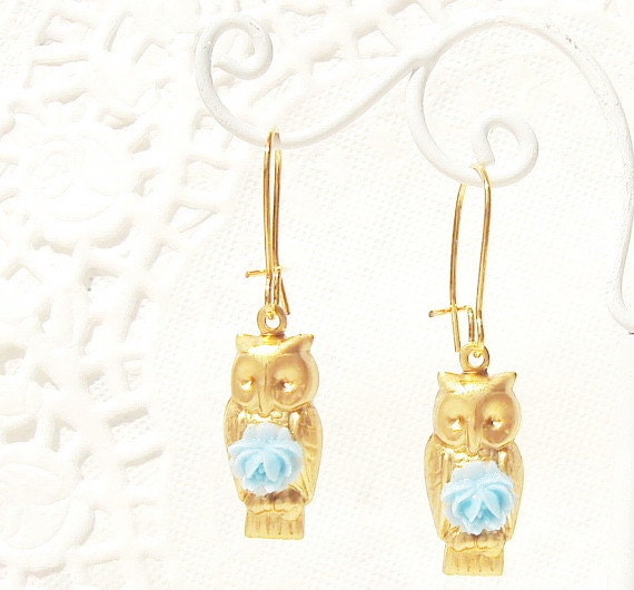 50% OFF - Gold Owl Earrings - Whimsy - Whimsical - Flower