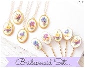 Bridesmaid Gift Set - Flower Cameo Necklace -  Flower Hair Pin -  Gold - Whimsy - Bridal - Bridesmaid