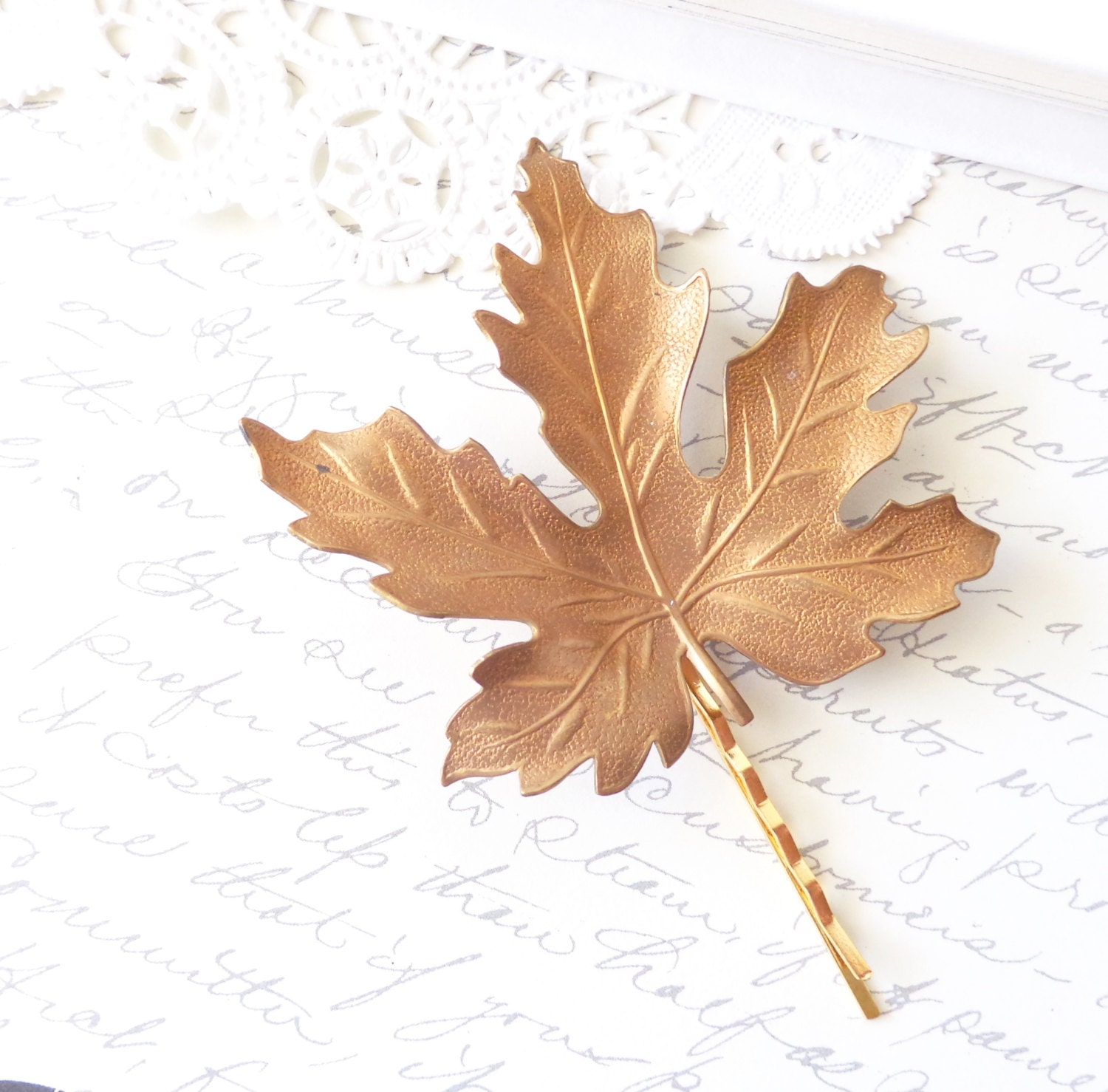Extra Large Copper Leaf Hair Pin - Bobby Pin - Woodland Collection - Whimsical - Nature - Bridal