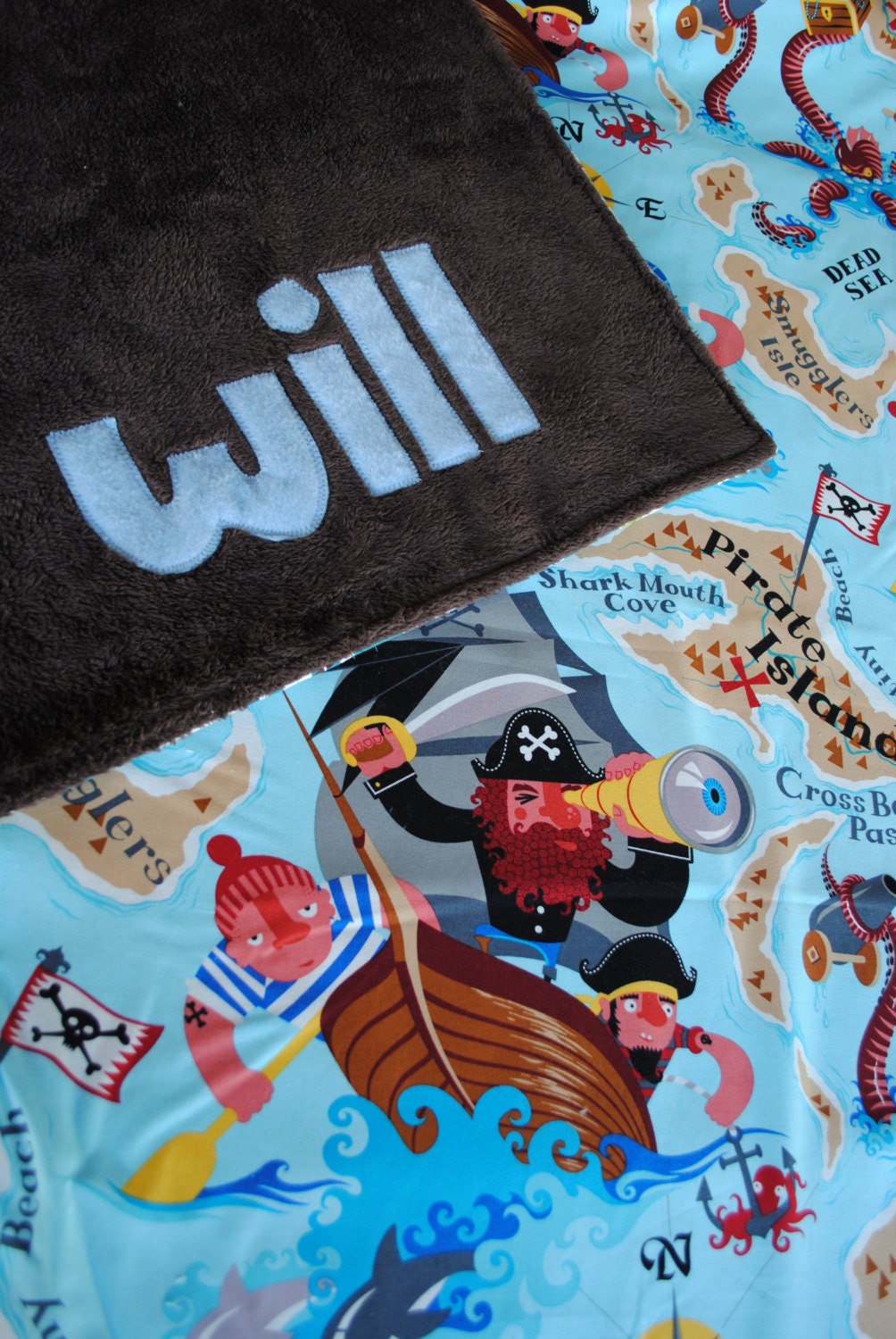 Chocolate Personalized Baby Stroller Blanket in Pirate Map