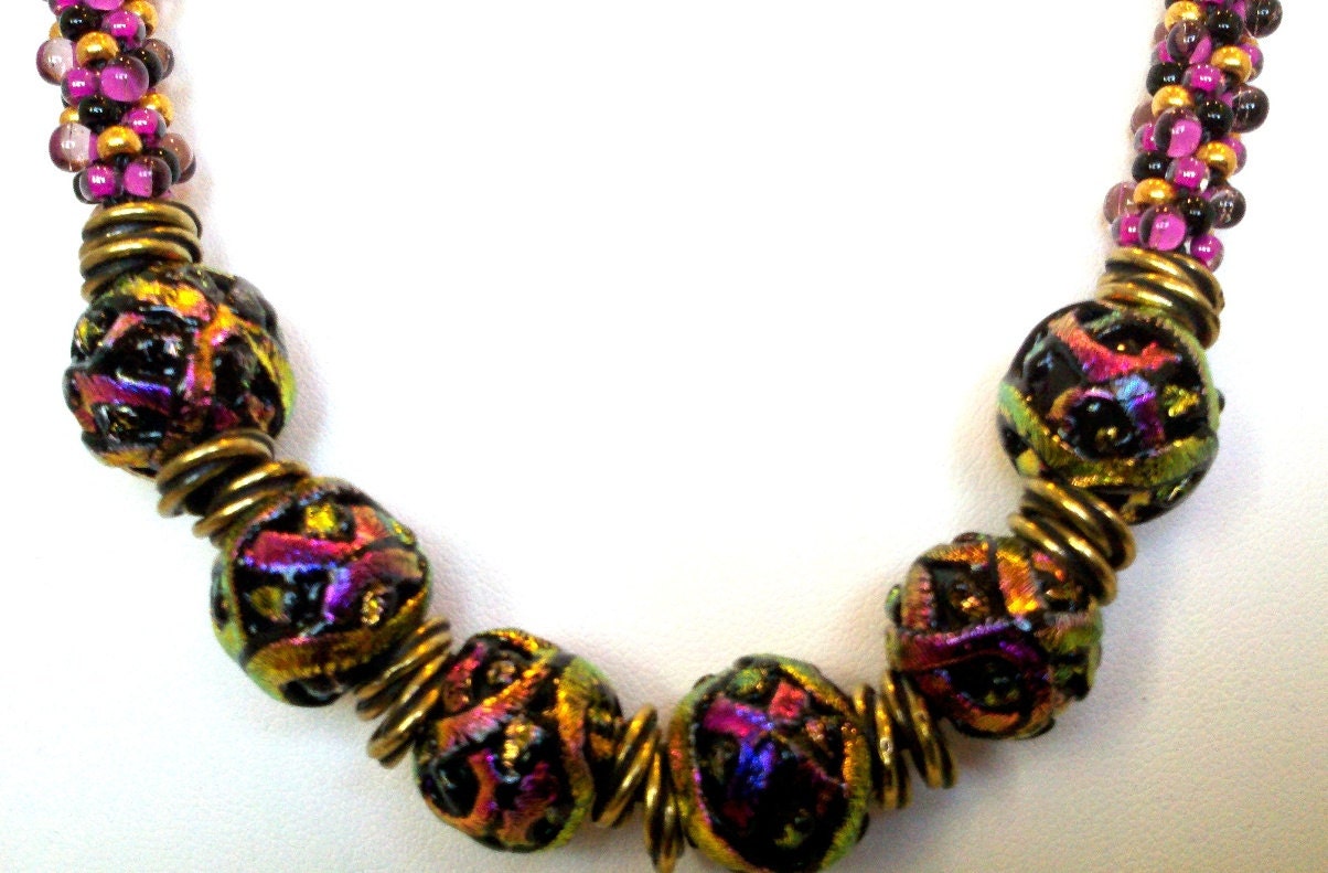Pink & Gold Dichroic Kumihimo Necklace