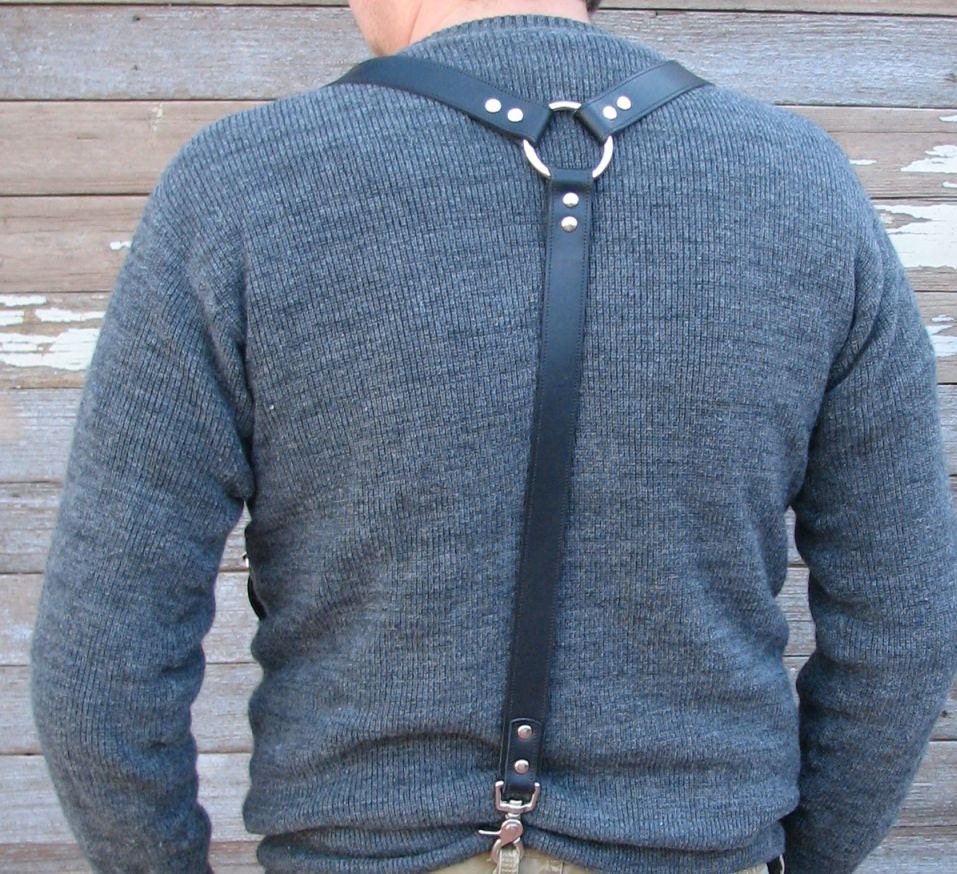 Steampunk Black Leather Suspenders