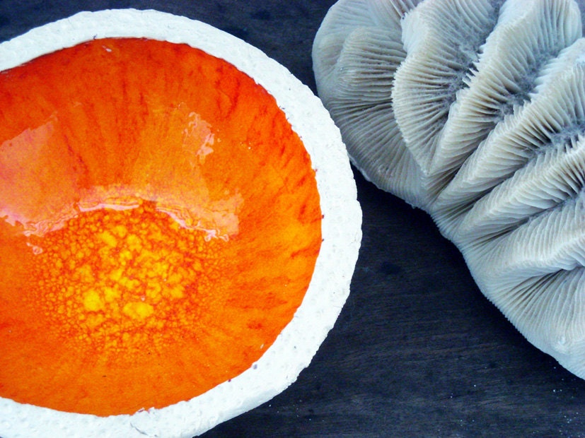 Decorative ceramic orange  bowl , textured pottery bowl