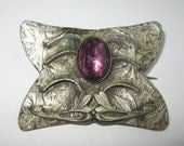 Art Nouveau antique Brooch with Czech glass Amethyst, fabulous Butterfly